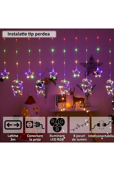 NEXTLY Instalatie De Craciun Tip Perdea , Interconectabila, Lumini Led Rgb, 8 Jocuri De Lumini, 3