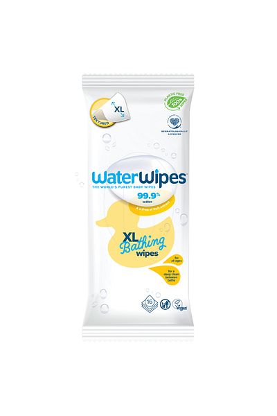 WaterWipes Plastic Free XL Bathing,Toddler & Baby Wipes, 99.9% Water Based Wipes, Unscented, 16 wet wipes