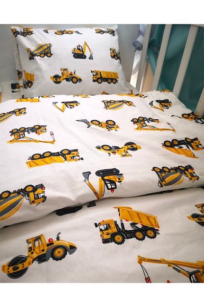 Babynia Baby Special Cotton Child Single Pillow Bed Sheet Quilt Set with Construction Machine (duvet)