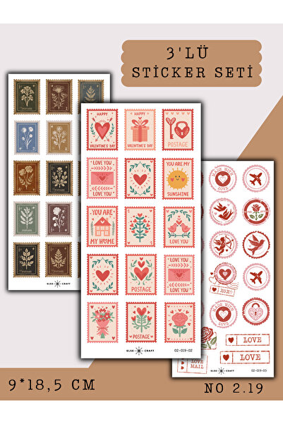 Else Craft 3'lü Pul Temalı Sticker Seti No 2.19 - Ajanda Planlayıcı Bullet Jo...