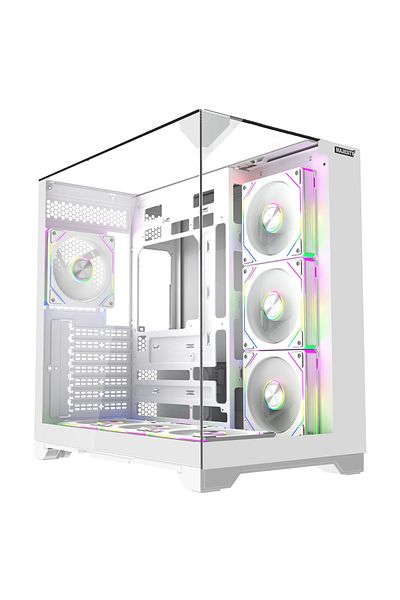 majesty كيس كمبيوتر X-space بـ7 مراوح Argb وزجاج مقسى، يدعم Atx ومنافذ Type-c وusb 3.0 – أبيض