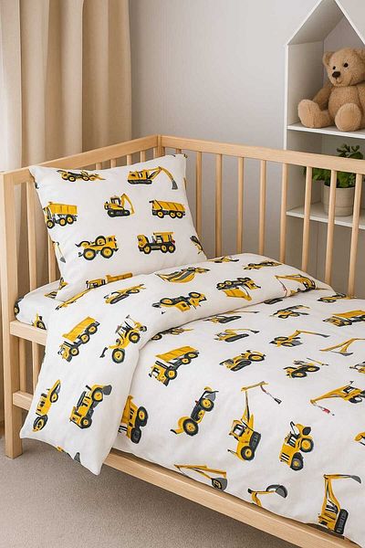 Babynia Baby Special Cotton Child Single Pillow Bed Sheet Quilt Set with Construction Machine (duvet)