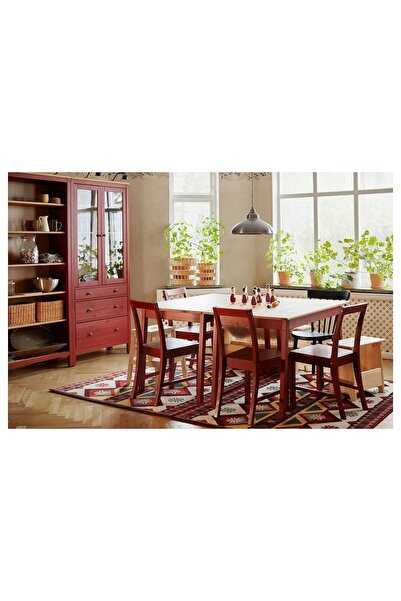 IKEA ahşap sandalye, döşemeli açık kahverengi, açık kahverengi, kırmızı