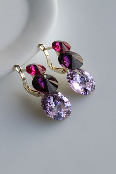 Leo'Stone Special Series 3-Piece Oval Zircon Stone Multicolored Clip-On Evening Dress Women's Steel Earrings