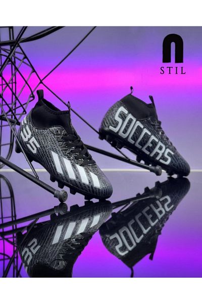 İmerShoes Pantofi de fotbal pentru baieti - Ghete de fotbal Astroturf alb-negru cu crampoane F35kr