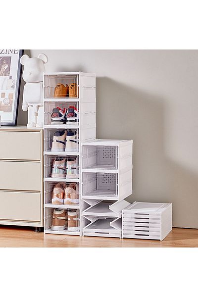 ACTIVE TEAM Og01 - Foldable Shoe Rack |   Easy Installation, Modular, Covered, Convenient Box for Stacking 3 Pieces