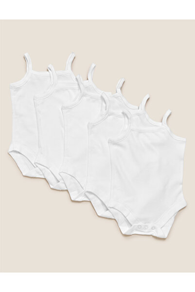 Marks & Spencer Saf Pamuklu 5'li Askılı Bodysuit (0-3 Yaş)