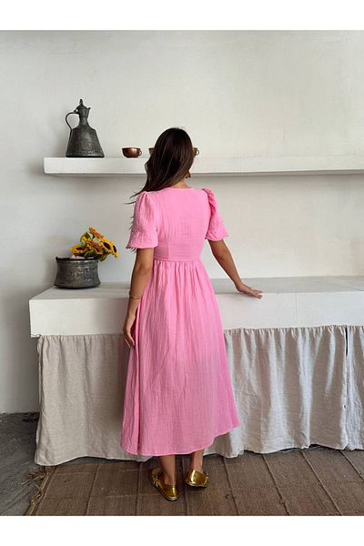 SUN STYLE Rochie elastică din bumbac muselină 100% bumbac- # fa89d8 Culoare