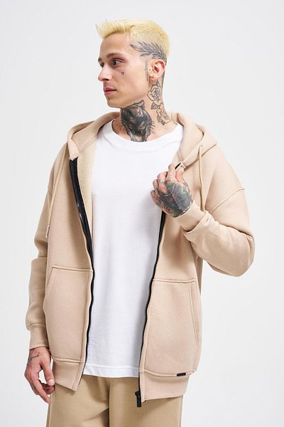 Machinist Ανδρικό φούτερ Basic με φερμουάρ και κουκούλα Oversize μπεζ
