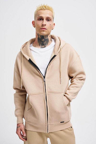 Machinist Ανδρικό φούτερ Basic με φερμουάρ και κουκούλα Oversize μπεζ