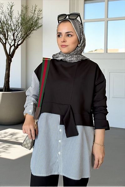 ASEL FASHİON LORES SHIRT TWO SUIT BLACK