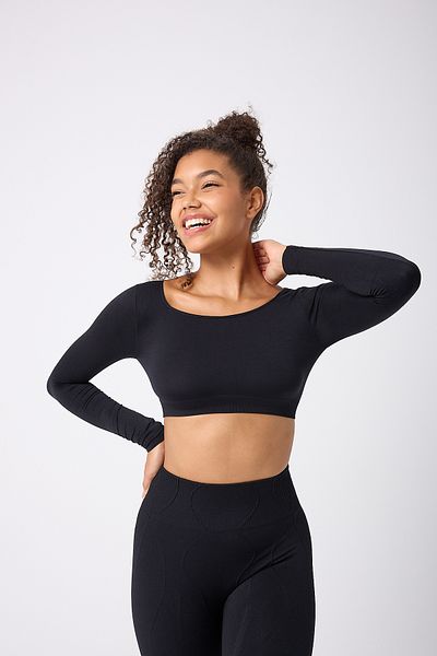 FOREVER MORE Crop Top cu mânecă lungă cu gât pătrat, fără sudură