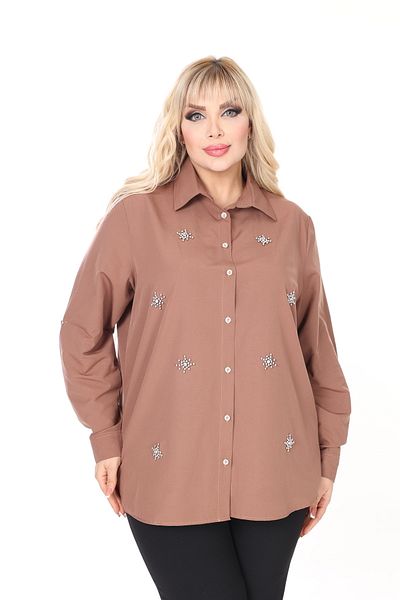 JESSE STORY Women's Brown Stone Design Large Size Shirt