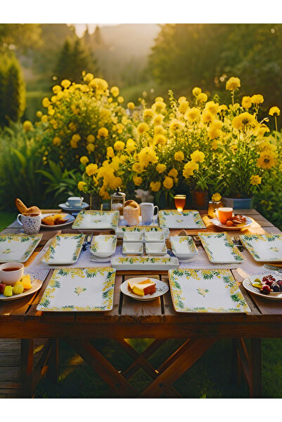 Piatti Naturali 16 Parça 6 Kişilik Mimoza Kahvaltı Takımı Handmade Kahvaltılık Sunum Servis Tabak Seti