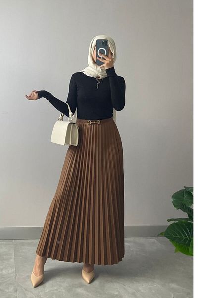 NİSUM MODA Δερμάτινη πλισέ φούστα