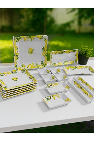 Piatti Naturali 16 Parça 6 Kişilik Mimoza Kahvaltı Takımı Handmade Kahvaltılık Sunum Servis Tabak Seti