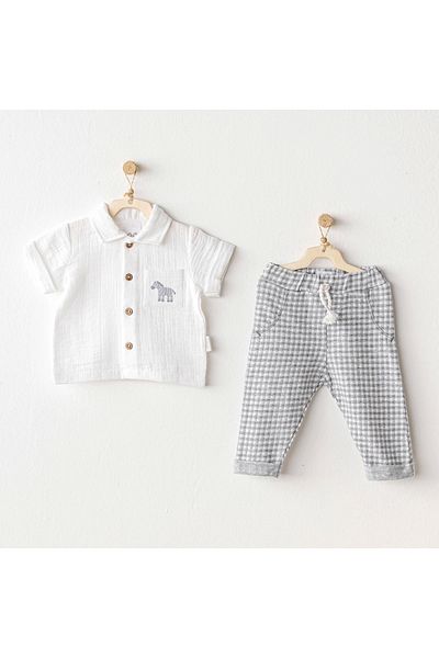 andywawa Gray Baby Boy Muslim 2 Piece Set