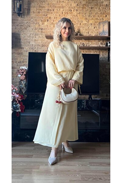 Cardella Women's Muslin Fabric Blouse and Skirt Design Double Suit Hijab Compatible Summer Suit