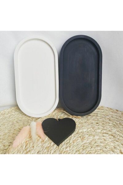 Orange Atelier Dekoratif 2'li Oval Beton Biblo Tabak Beton Takı Tabağı Boyali...