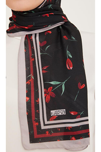 Armine Trend Shawl Black Mixed Flower Pattern 10008-02