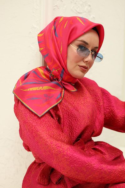 Silk Home Pink Orange Patterned Tivil Silk Scarf 11432-54