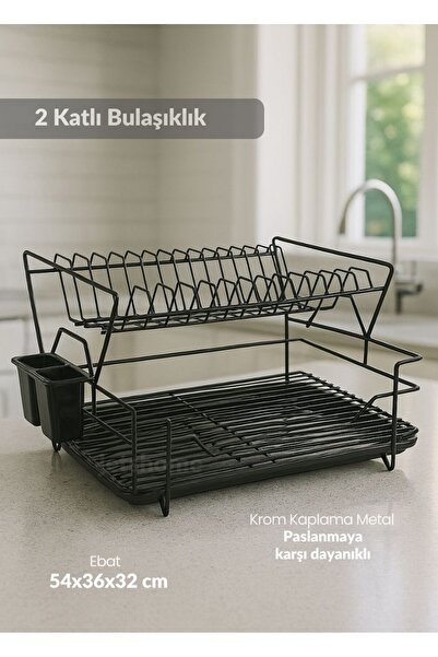 Jet's Home 2 Katlı Bulaşıklık Çelik Tezgah Üstü Tabaklık BPA FREE Bulaşık Sep...