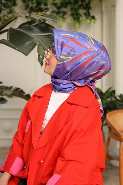 Silk Home Purple Red Patterned Tivil Silk Scarf 11432-17