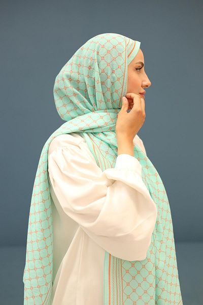 Silk Home Olinda Shawl 49005-14 Turquoise Green, Bright Orange