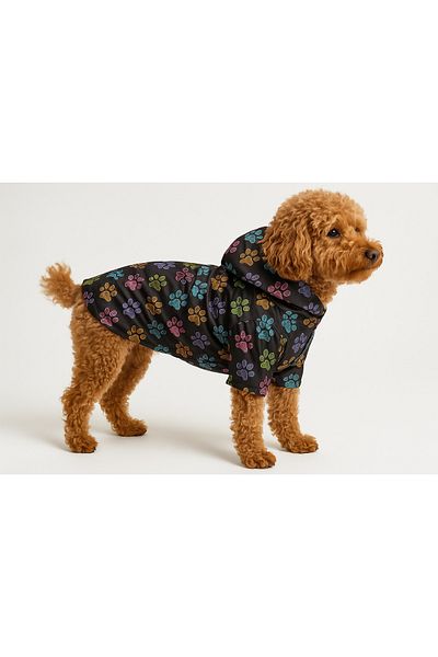 MPZ Pets Cat and Dog Outfit & Dress & Raincoat - Black Paw Printed Mesh Raincoat