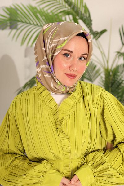 Silk Home Mink Pistachio Green Patterned Tivil Silk Scarf 11432-24