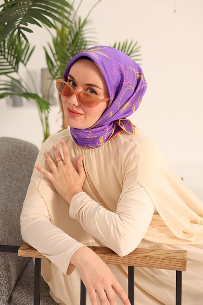 Silk Home Lilac Yellow Patterned Tivil Silk Scarf 11433-30