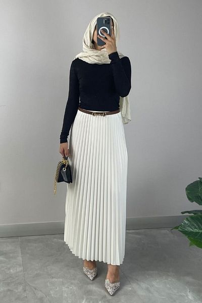 NİSUM MODA Leather Look Pleated Skirt