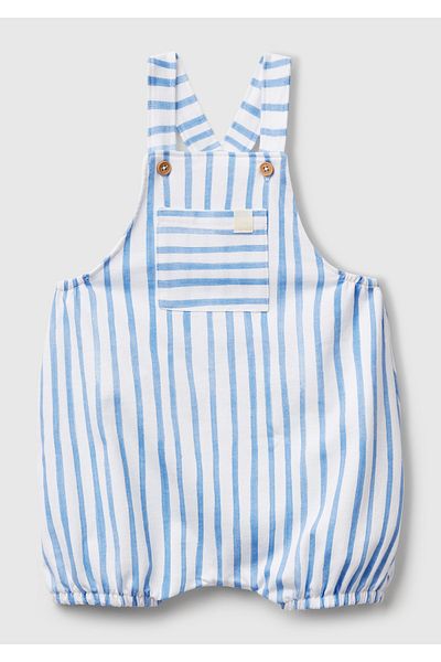 United Colors of Benetton Baby Blue All Patterned Logo Buttoned Adjustable Strap Jumpsuit