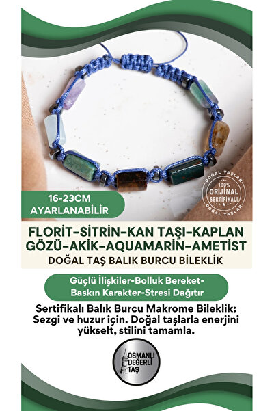 OSMANLI DEĞERLİ TAŞ سوار مكرامية من الحجر الطبيعي برج الحوت معتمد قابل للتعديل