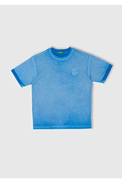 United Colors of Benetton Tricou oversize brodat cu logo cu efect de decolorare albastru Saks pentru băiat