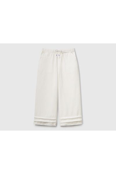 United Colors of Benetton Girl's White Viscose Blended Drawstring Wide Leg Pants