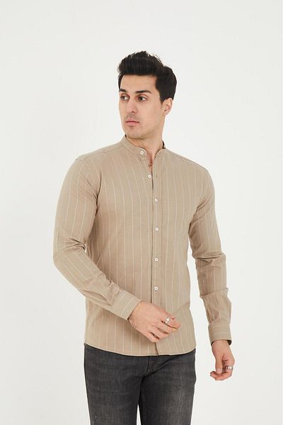 jack carisma Ανδρικό πουκάμισο Judge Collar Line Lycra Cotton Linen Texture Slim Fit