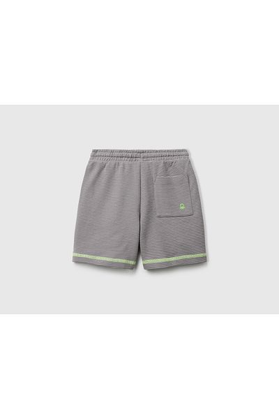 United Colors of Benetton Boy's Anthracite Back Pocket Logo Embroidered Waist Drawstring Shorts
