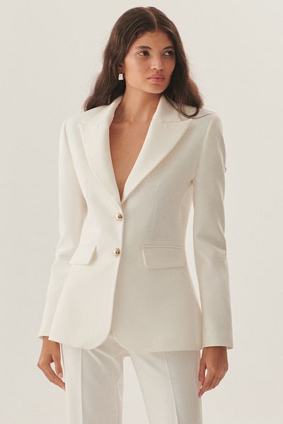 Exquise Double Buttoned White Jacket Fitted to the Waist