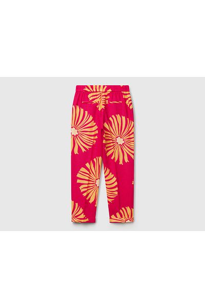 United Colors of Benetton Women's Fuchsia 100% Linen Patterned Elastic Waist Trousers