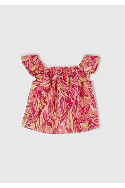 United Colors of Benetton Girl's Orange Viscose Blended Printed Lightweight Loose Cut Shoulder Strap Top