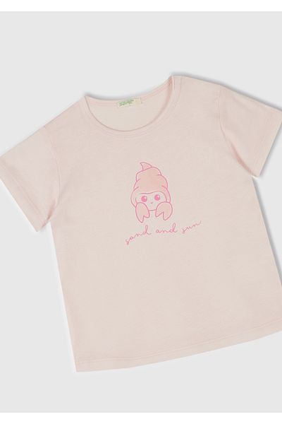 United Colors of Benetton Baby Dust Pink Front Printed Shoulder Snap Button T-Shirt