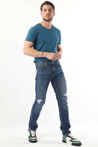 BANNY JEANS Мъжки сини дънки с разкъсани коляни
