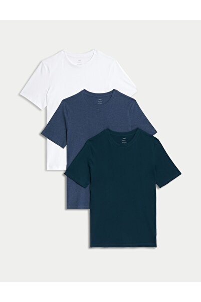Marks & Spencer Saf Pamuklu 3'lü Yuvarlak Yaka T-Shirt Seti