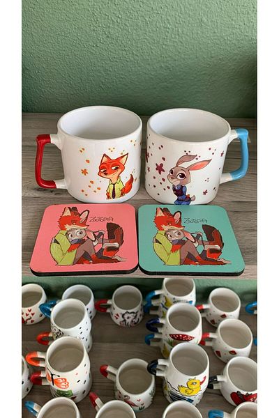GünayStore Zootropolis Nick and Judy 2-Piece Couple Lover Cup Coffee Teacup