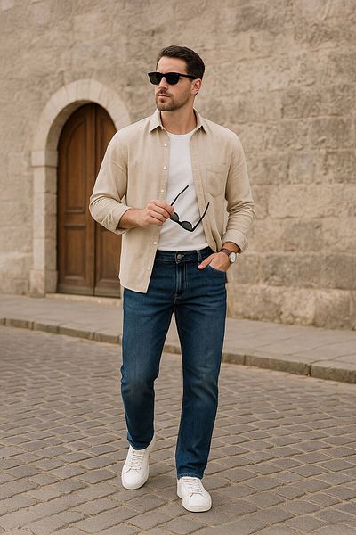 Bluewhite Pantaloni de jeans albastru închis pentru bărbați