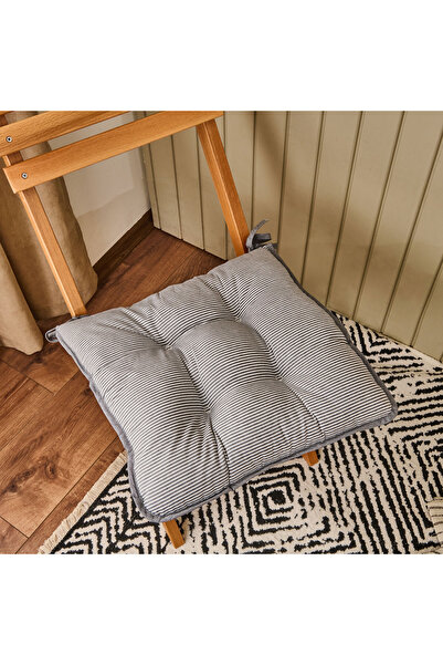 Evidea Soft Elegant Curves İnce Çizgili Sandalye Minderi - Ekru / Siyah - 43x...