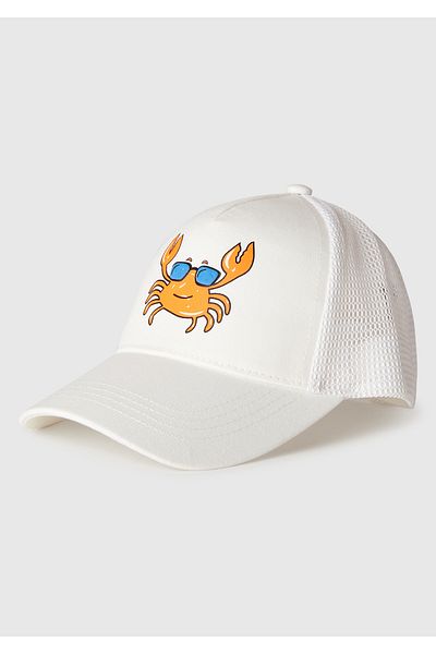 United Colors of Benetton Boy's White Adjustable Cap Hat with Graphic Print on the Front and Mesh on the Back