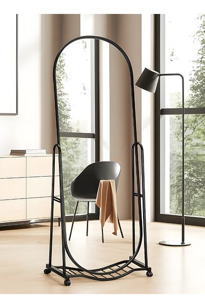 Taimi Elegant Mirror 160x38cm-decorative Mirror With-strong Black Stand With 4 Wheels For Easy Movement