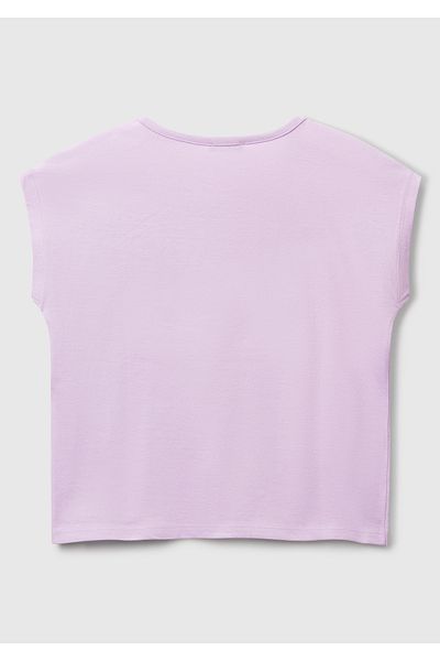 United Colors of Benetton Tricou pentru fetiță liliac cu sigla Benetton imprimat